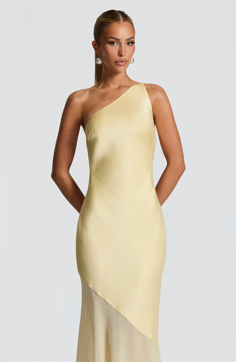 One-Shoulder Sheer Panel Mermaid Gown