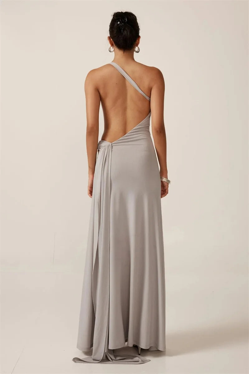One-Shoulder Ruched Cut-Out Maxi Dress
