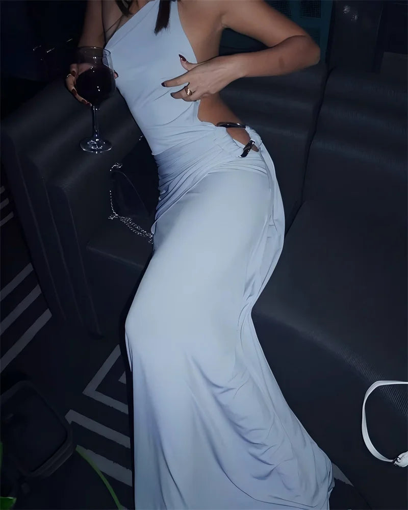 One-Shoulder Ruched Cut-Out Maxi Dress