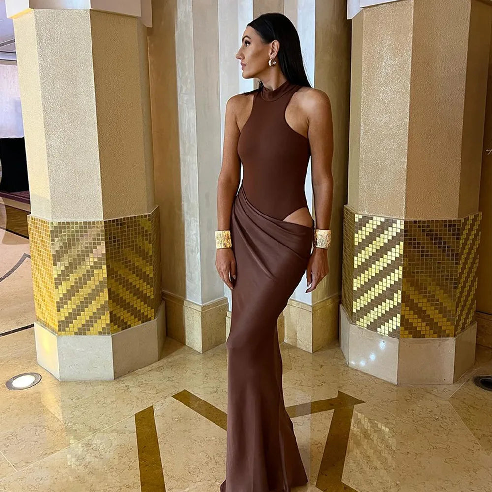 Elegant Cutout High Neck Maxi Dress