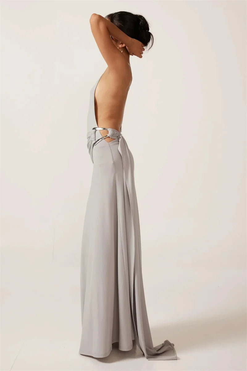 One-Shoulder Ruched Cut-Out Maxi Dress