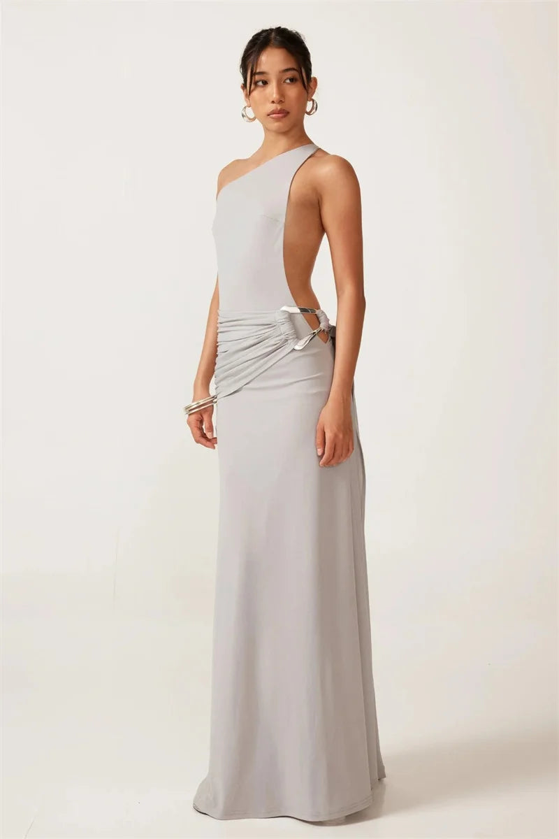 One-Shoulder Ruched Cut-Out Maxi Dress