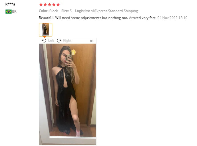 Sequin Halter Cut-Out High-Slit Evening Gown