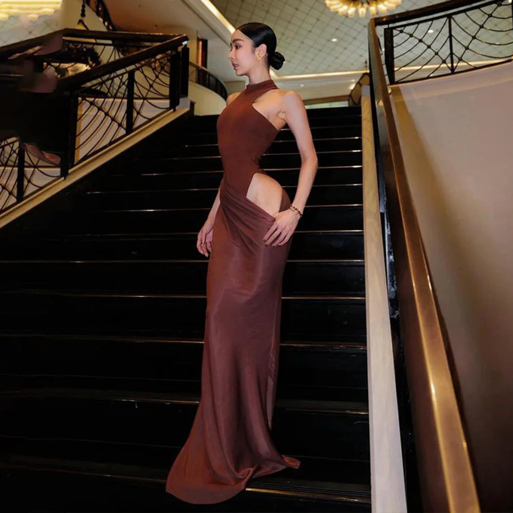 Elegant Cutout High Neck Maxi Dress