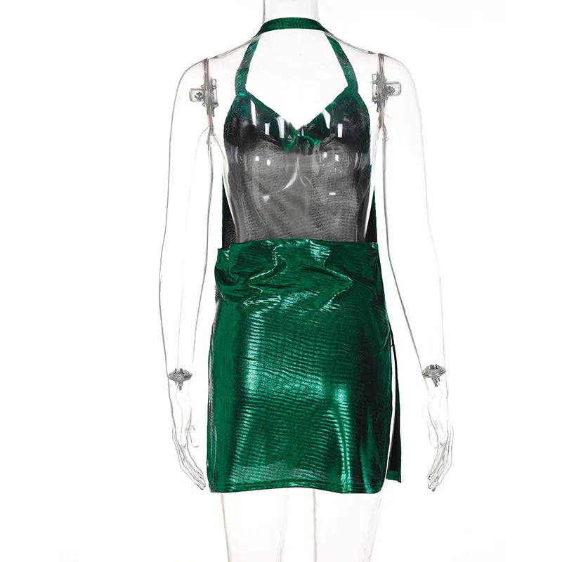 Sequin Drape Halter Mini Dress