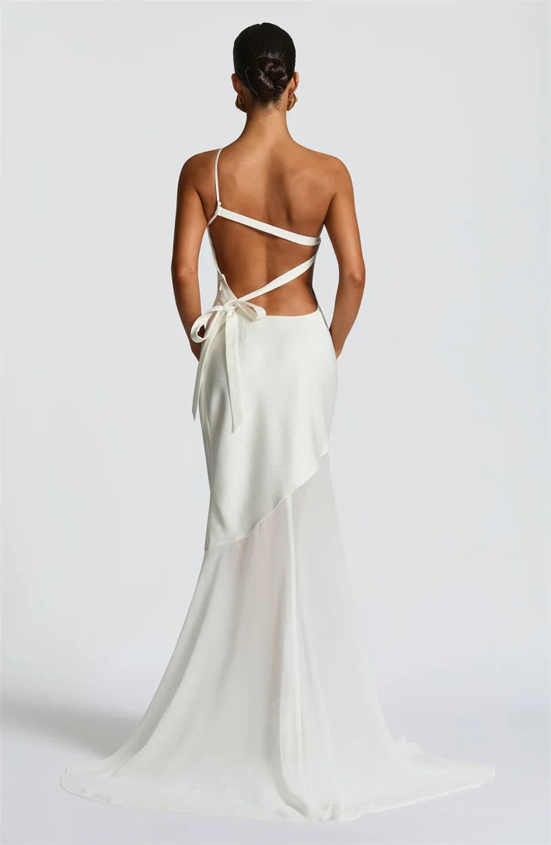 One-Shoulder Sheer Panel Mermaid Gown