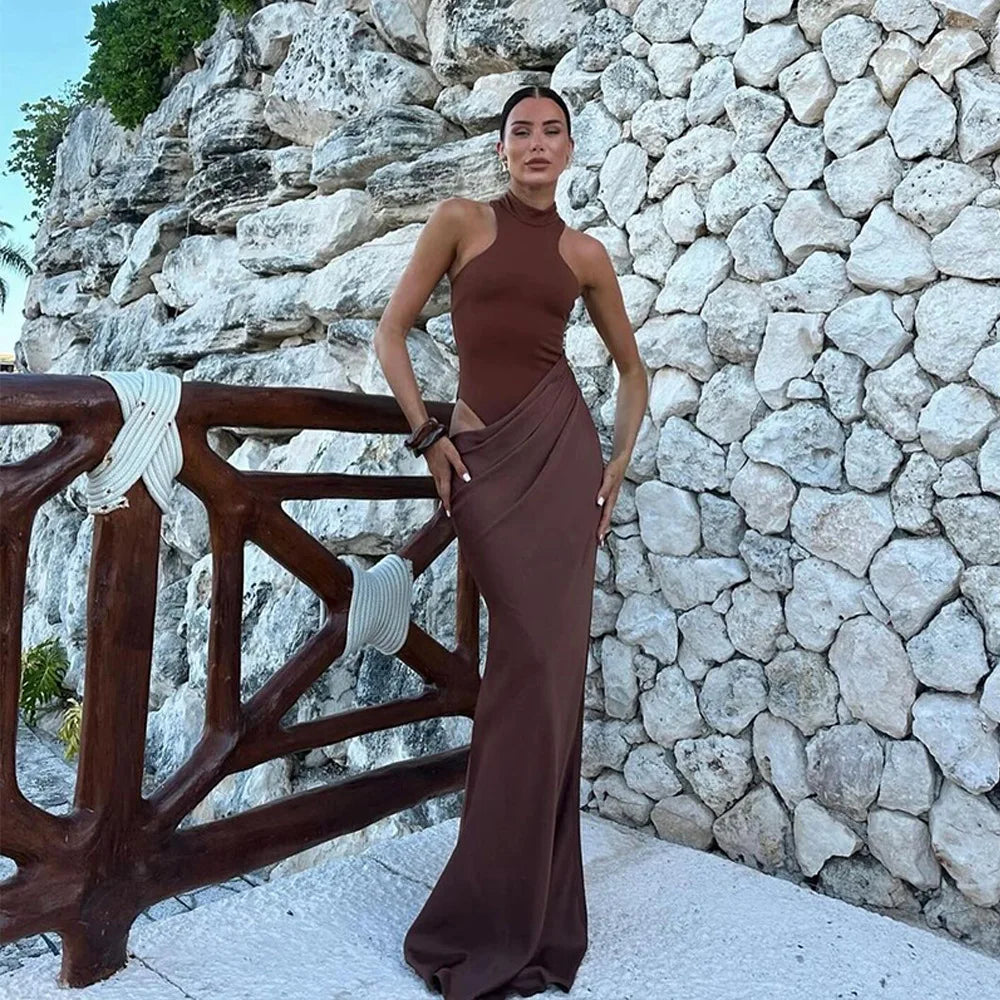 Elegant Cutout High Neck Maxi Dress