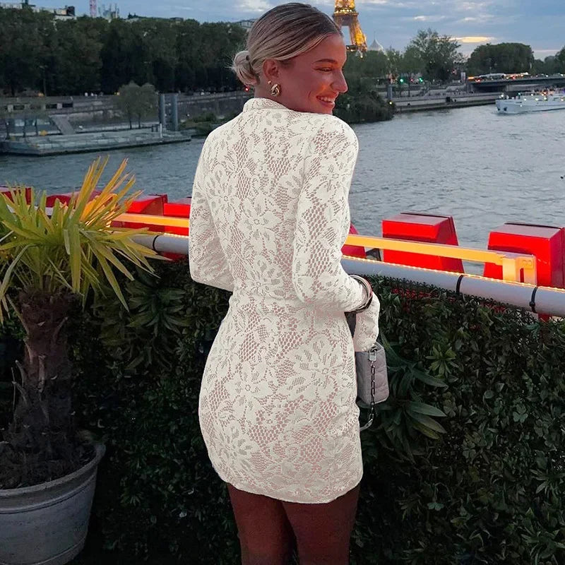Elegant Lace Long Sleeve Mini Dress