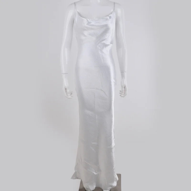 Satin Cowl Neck Spaghetti Strap Maxi Dress