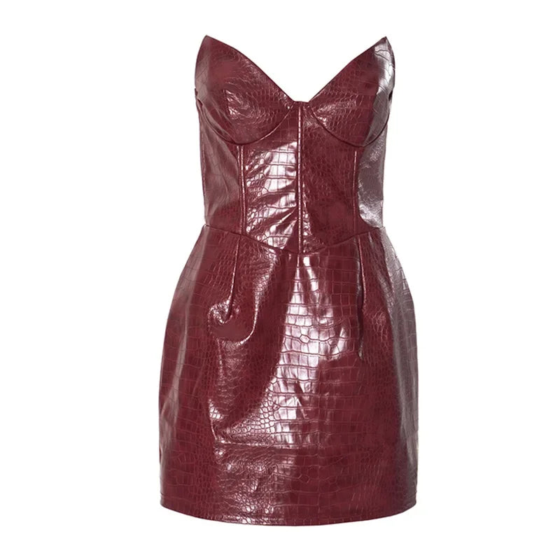 Structured Faux Leather Mini Dress