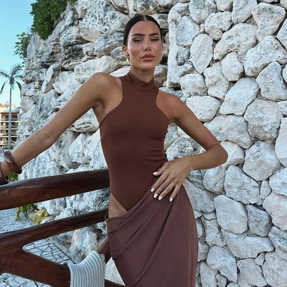 Elegant Cutout High Neck Maxi Dress