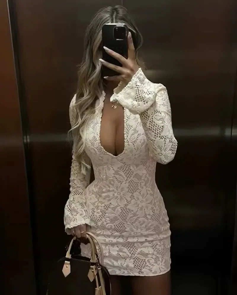 Elegant Lace Long Sleeve Mini Dress