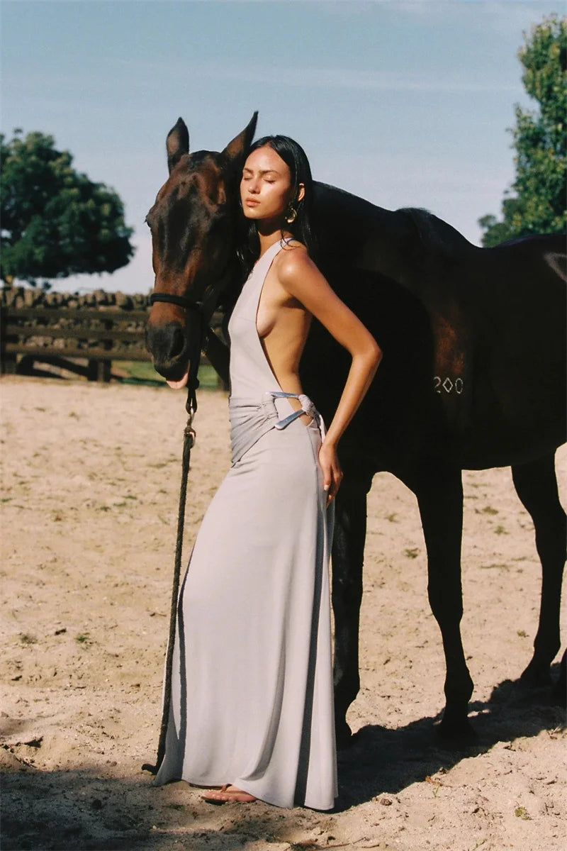One-Shoulder Ruched Cut-Out Maxi Dress