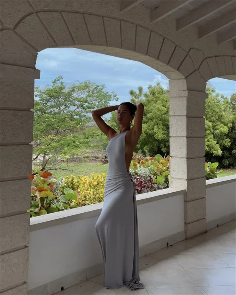 One-Shoulder Ruched Cut-Out Maxi Dress