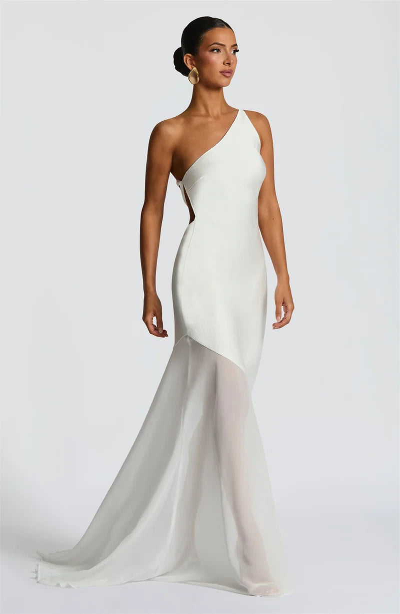 One-Shoulder Sheer Panel Mermaid Gown