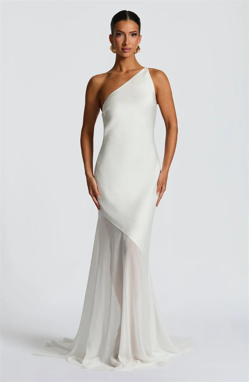 One-Shoulder Sheer Panel Mermaid Gown