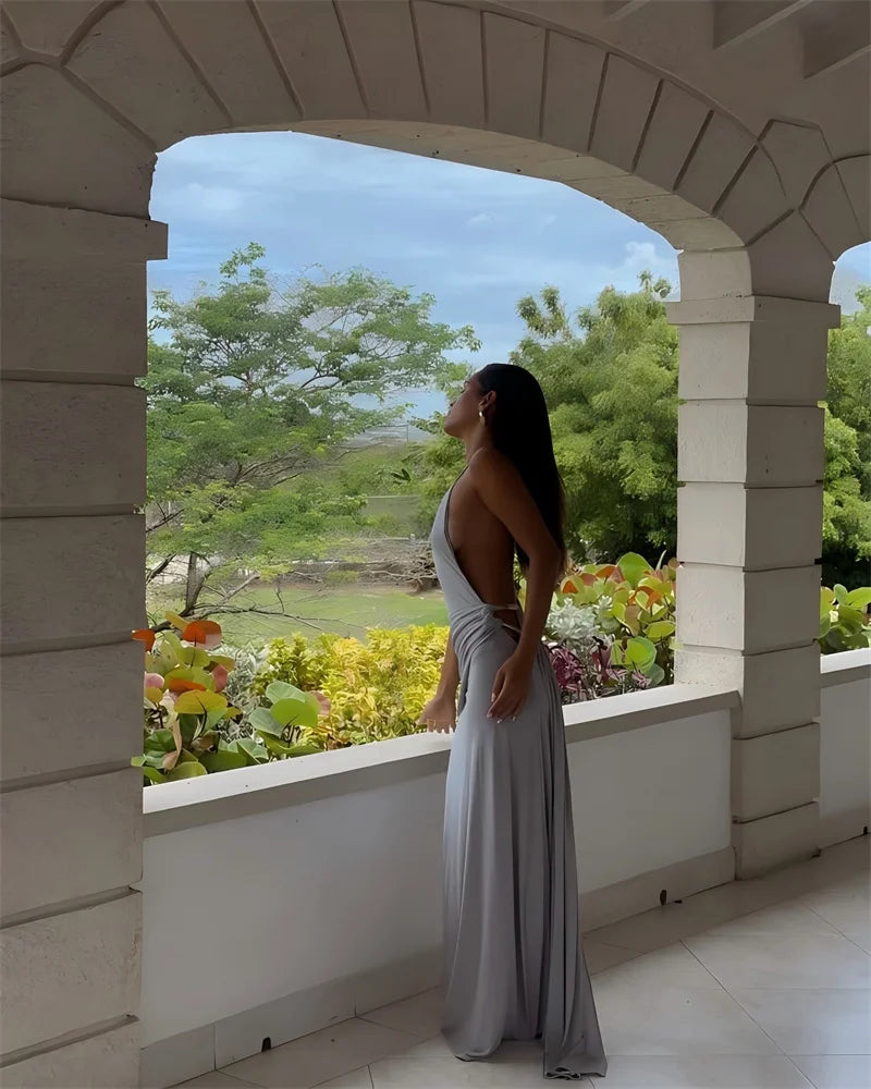 One-Shoulder Ruched Cut-Out Maxi Dress